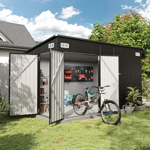 Aoxun 7.5'x4' Triple Door Shed Outdoor Storage with Three Lockable Doors for Tools Bicycles & Metal Cabinet Black Finish for Garden Backyards
