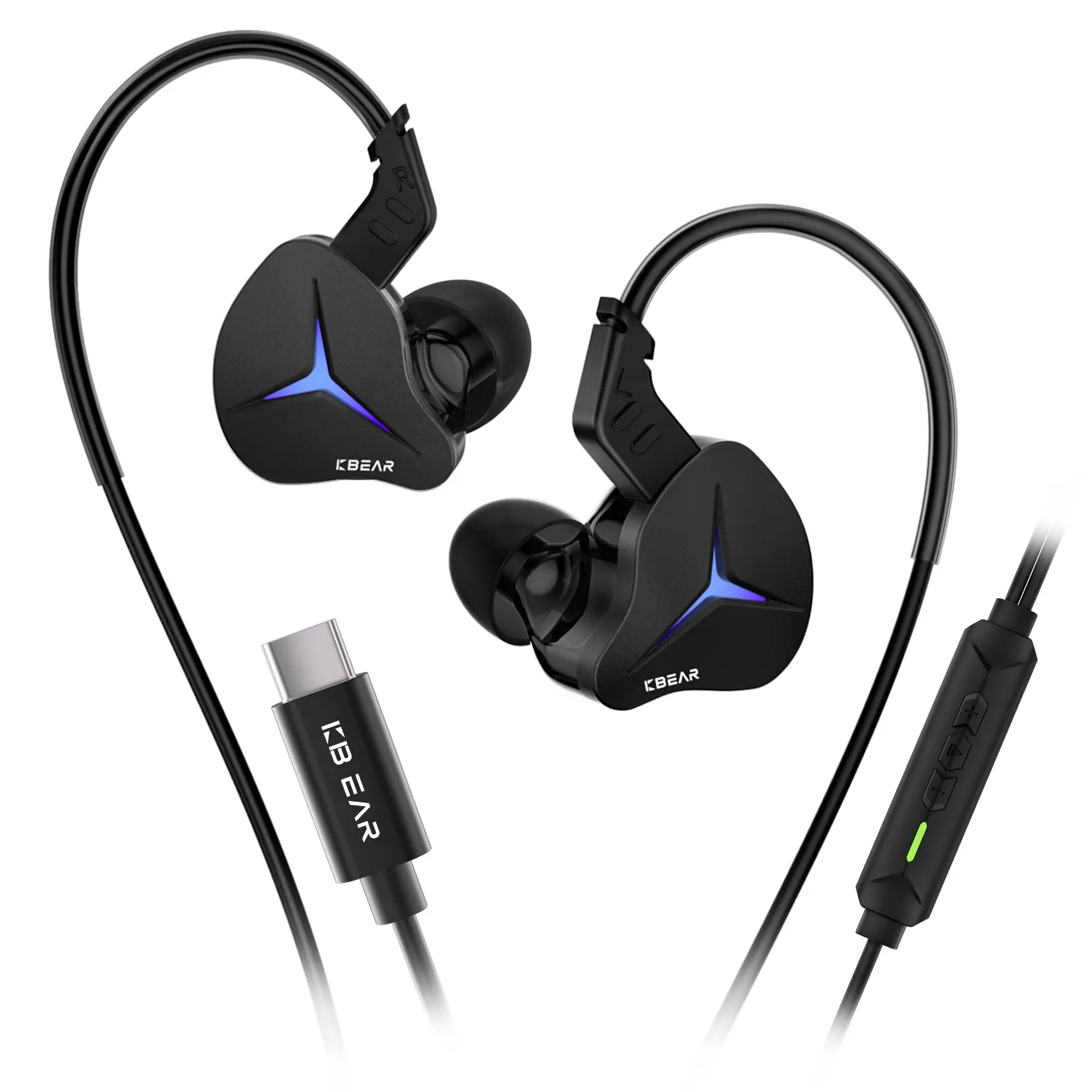 KBEAR Venus Type-C Wired Gaming Earbuds - 1DD In-Ear Headset with Type-C Jack, LED Lighting, Sound Isolation, Deep Bass Hi-Fi Stereo Audio, Manufacturer Warranty, for Phones & Tablets