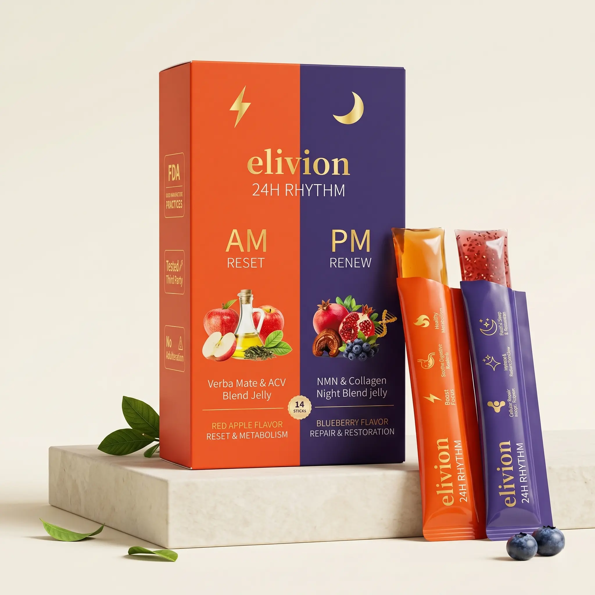 Collagen Reset Jelly Advanced Dietary Supplement - 24H Rhythm AM/PM, 14 Sticks, Sugar-Free, ACV, Yerba Mate, NMN, Marine Collagen, Ceylon Cinnamon, Youth Support, 28-Day Glow-Up Challenge (4 Boxes | 56 Sticks) Best-Seller Routine