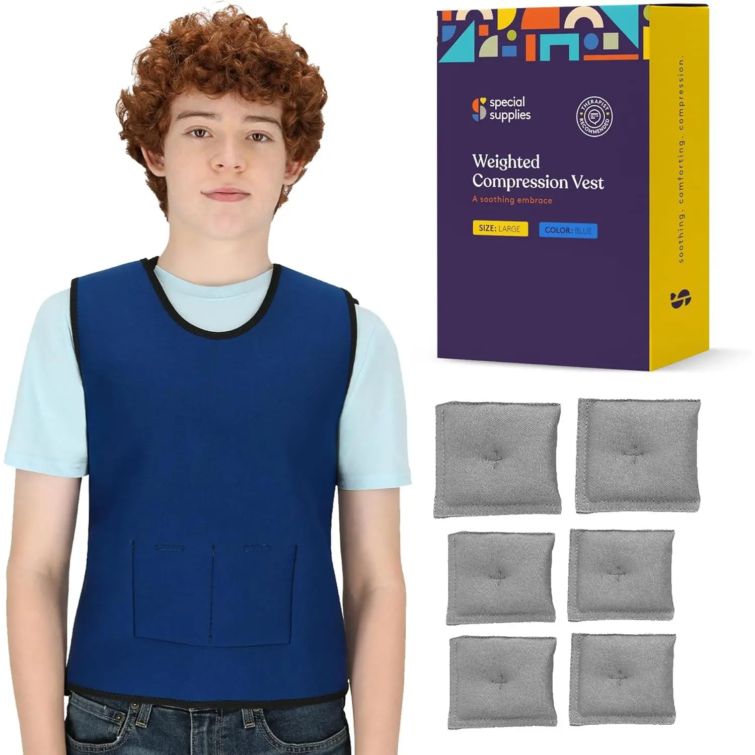 Unisex Kids' Weighted Sensory Compression Vest - Soft, Breathable, Comfortable, Machine Washable, Multi-Size, Adjustable Shoulder & Midsection Straps, Customizable Weight Distribution, Supportive, Natural Mobility for Fitness Training