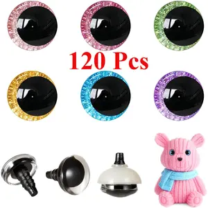 120 Pcs 18mm 3D Glitter Safety Eyes for Crocheting with Bowl Washers Moon Crochet Amigurumi Eyes for Crochet Animals Craft Doll Eyes Stuffed Crochet Eyes for Crafts Gift for Crochet Lovers
