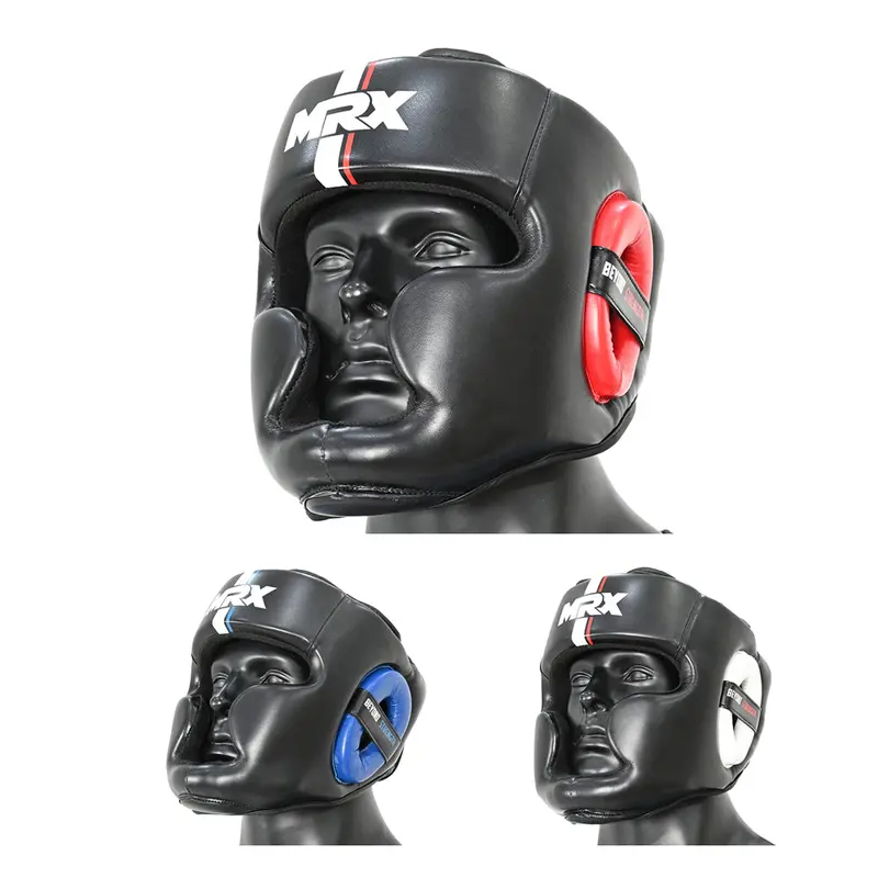 MRX BOXING & FITNESS Full Face Headguard - Durable PU Leather Sparring Gear for Adults, Martial Arts Training, Kickboxing, 360° Pad, Adjustable Strap, Non-Slip, Moisture Wicking, Lightweight Unisex, L/XL Sizes for Fast Head Movement