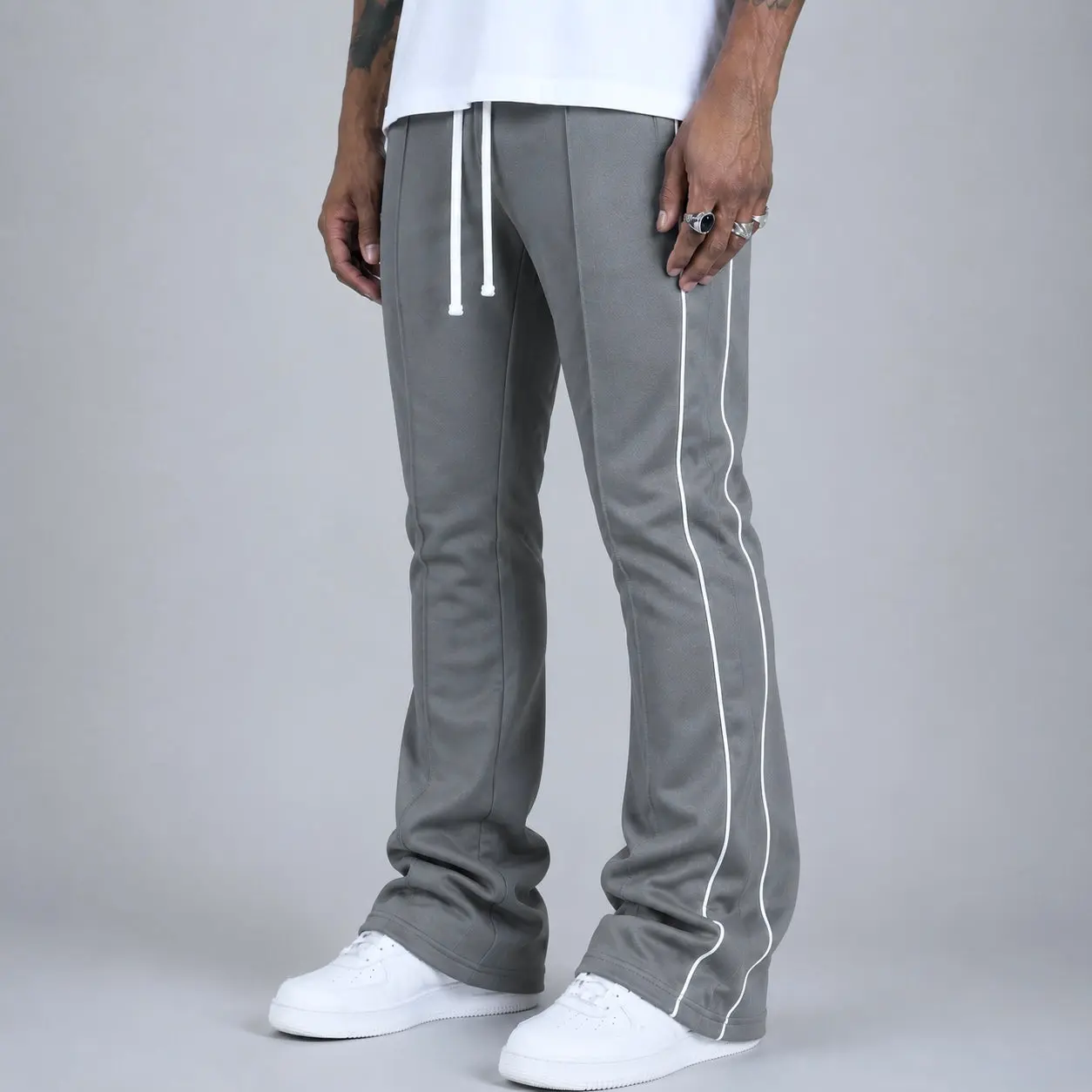 Rebel - Track Stacked Flare Pants - Grey - 470 570