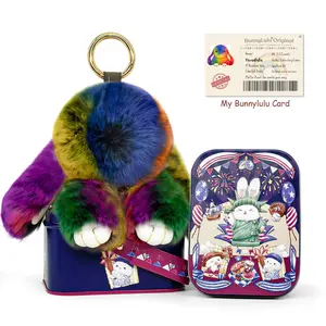 BunnyLulu Handmade Plush Bag Charm Accessory with Designer Tin & Certificate Card, A Palette of Aesthetic Colors, 5.8" Chic Keychain for Handbags & Backpacks, Trendy Easter Fashion Gift