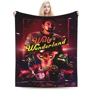Willy's Wonderland themed printed flannel blanket - lightweight and durable, suitable for bedrooms, offices, travel, camping in all seasons