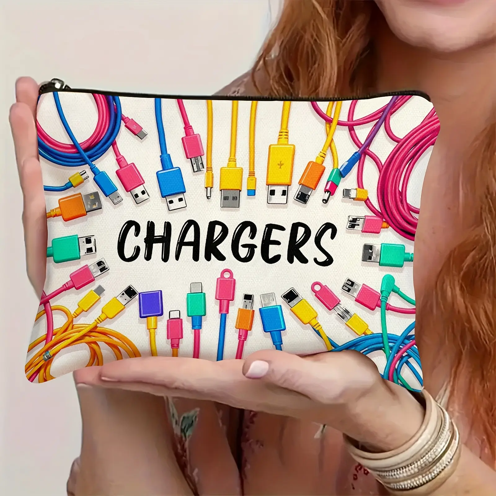 Vibrant Colorful USB and Cable Organizer Bag, Multi-Purpose Makeup and Toiletry Travel Pouch, Durable Canvas Zipper Design for Home or Travel, Travel Cosmetic Bags, Travel Accessory