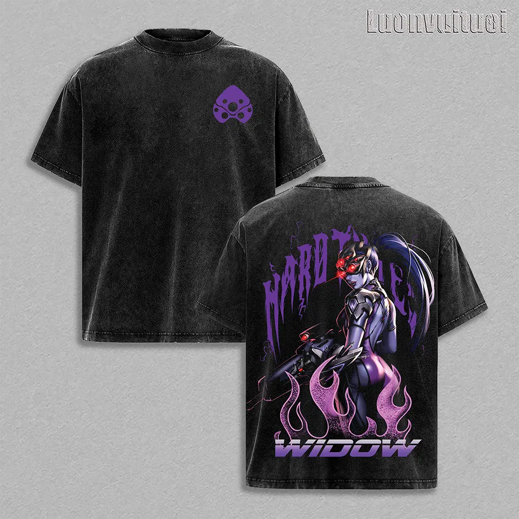 Widow Maker Overwatch, Blizzard Game Oversized Washed Tee Acid Washed Lightweight TSHIRT, Soft Cotton Streetwear Clothes, Unisex Manga Apparel Gift for him her Clothes Cotton