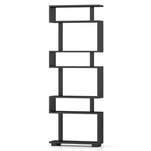 COSTWAY - 6-Tier Bookcase with Anti-Tipping Kit-Black