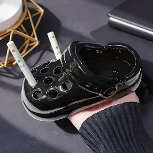 Creative Windproof Ceramic Clog Ashtray for Indoor & Outdoor Patio Porch - Desk Ornament for Office & Home Decor - Unique Gift for Smokers, Men & Women