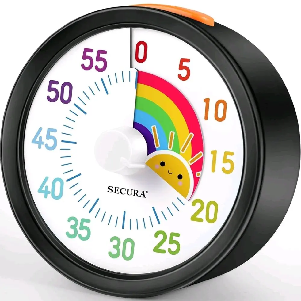 Secura 60-Minute Visual Timer for Kids, Classroom Countdown Timer with 'Rainbow' Pattern, Timer Management Tool for Kitchen, School, Office