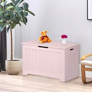 Segawe Durable Wooden Storage Chest with Safety Hinges - Large 30-Inch Bedroom and Entryway Storage Bench, Farmhouse Style Wooden Toy Box for Kids, Easy to Assemble, Pink