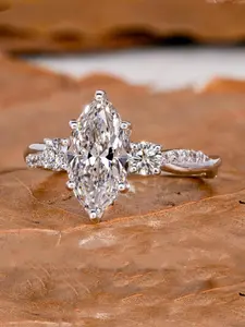 Imitation Crystal Marquise Cut Ring S925 Sterling Silver Material, Elegant for Women, Trendy All-match & Exquisite Jewelry for Birthday Gift（with box）