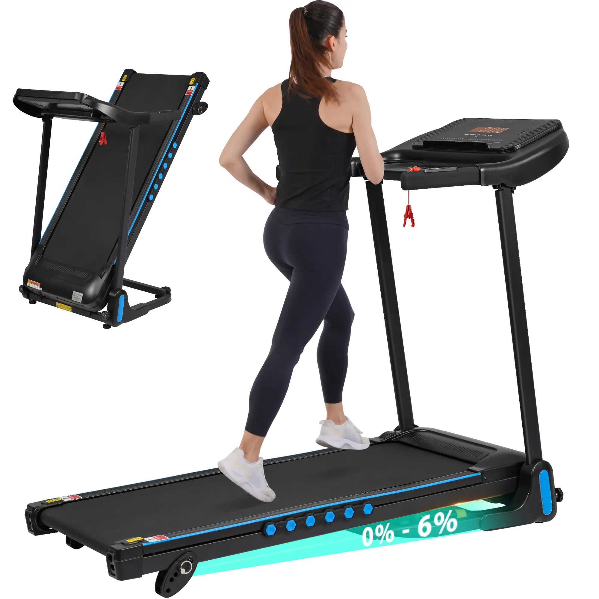 Heavy-Duty Walking Pad Treadmill 350LBS Capacity, Extra Sturdy Steel Frame with Handrail, 6% Incline, 10MPH, Hydraulic Folding Treadmill for Home Gym