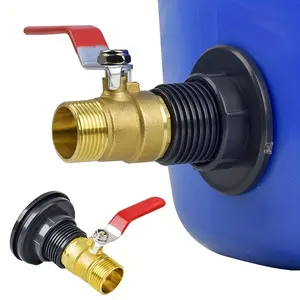 1 set of PVC large drain connector adapter, equipped with brass ball valve and aquarium parts, suitable for 1/2 "-DN15 external thread connector, ideal for rain buckets, aquariums, water tanks, bathtubs and swimming pools, water pipes and outdoor hoses.