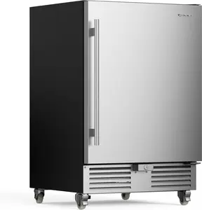 Upstreman 24-Inch Weatherproof Outdoor Multi-Temperature Mini Fridge, 170-Can Under-Counter Refrigerator with Stainless Steel Door, LED Light for Home, Patio Use-BR50, Multi-Temperature Mini Fridges