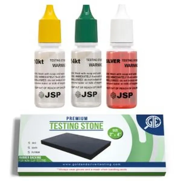 JSP Gold Silver Test Acid Tester Kit 10k 14k .999 .925 Sterling Testing Stone Detect Bundle with 5 Pieces for Jewelry Scrap Value Authentication