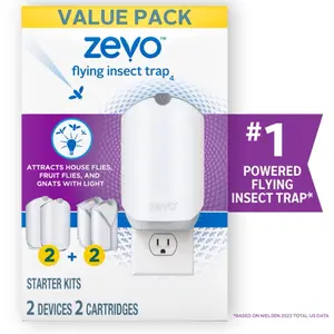 VEVO Flying Insect Trap for Indoors - Starter Kit (1 Plug-in Base + 1 Cartridge) - Effective Pest Control Solution