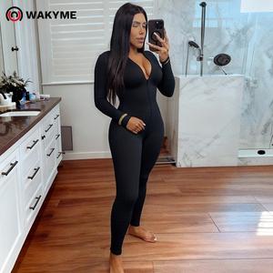 WAKYME Women's Long Sleeve Zipper Jumpsuit, Adjustable Slim Fit, Breathable Comfy Fabric, Minimalist Sporty Basic Tops for Gym & Daily Wear Stretchy All Seasons, Fallfreshness