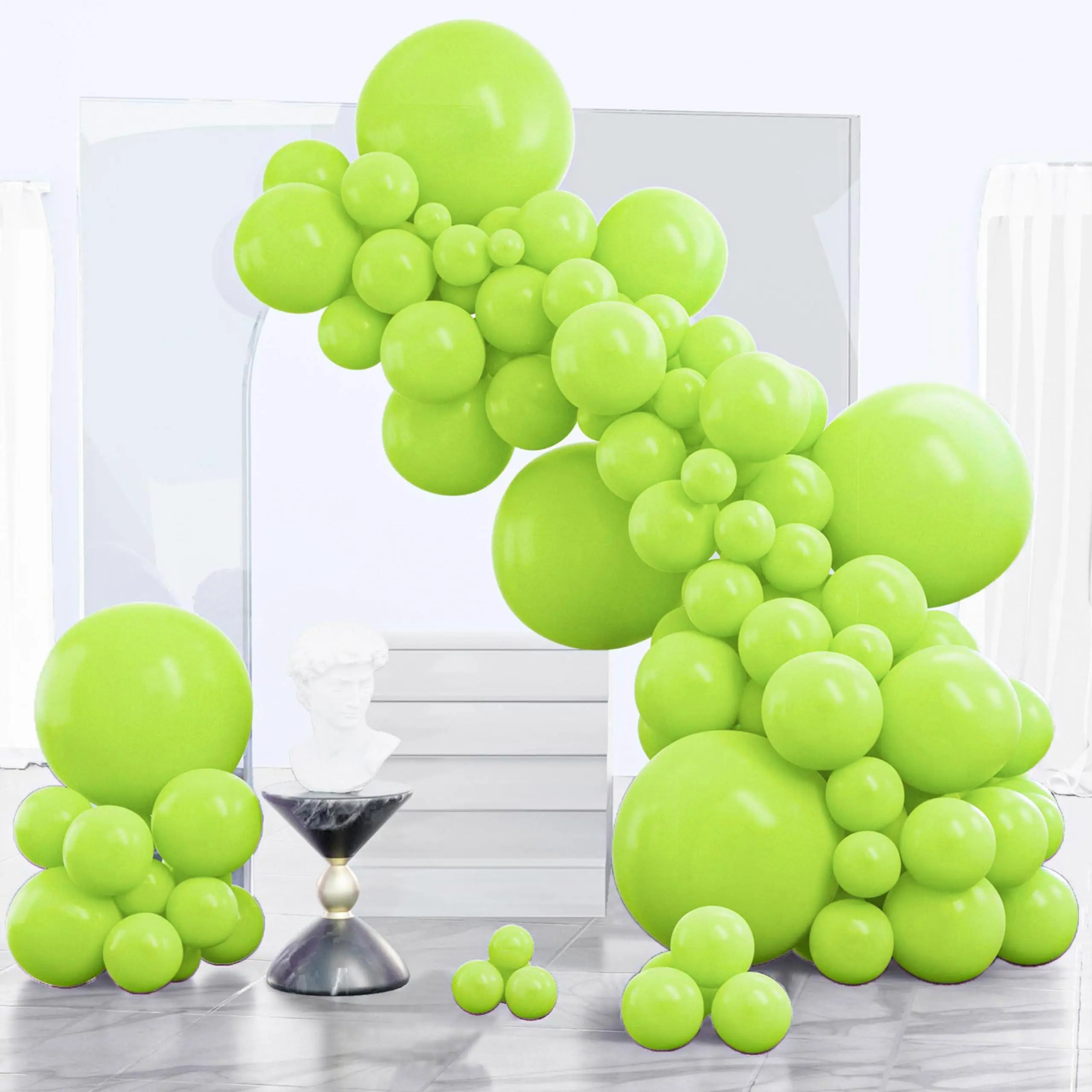 PartyWoo Thick Round Multi-Size Lime Green Balloons, 130pcs (18/12/10/5 in) for Wedding, Dinosaur Theme Party Decorations, Garland Supplies Green-Y6