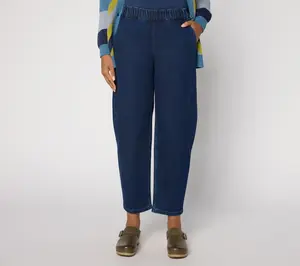 LOGO by Lori Goldstein Petite Indigo Pull On Barrel Ankle Jeans