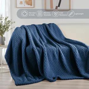 Large Size Fleece Blanket for Bed, Extra Soft Warm Decorative Fuzzy Blanket for Women, Lightweight Throw Blanket Cozy Machine Washable Bedding Blankets, 90x90 Inches, Navy Blue