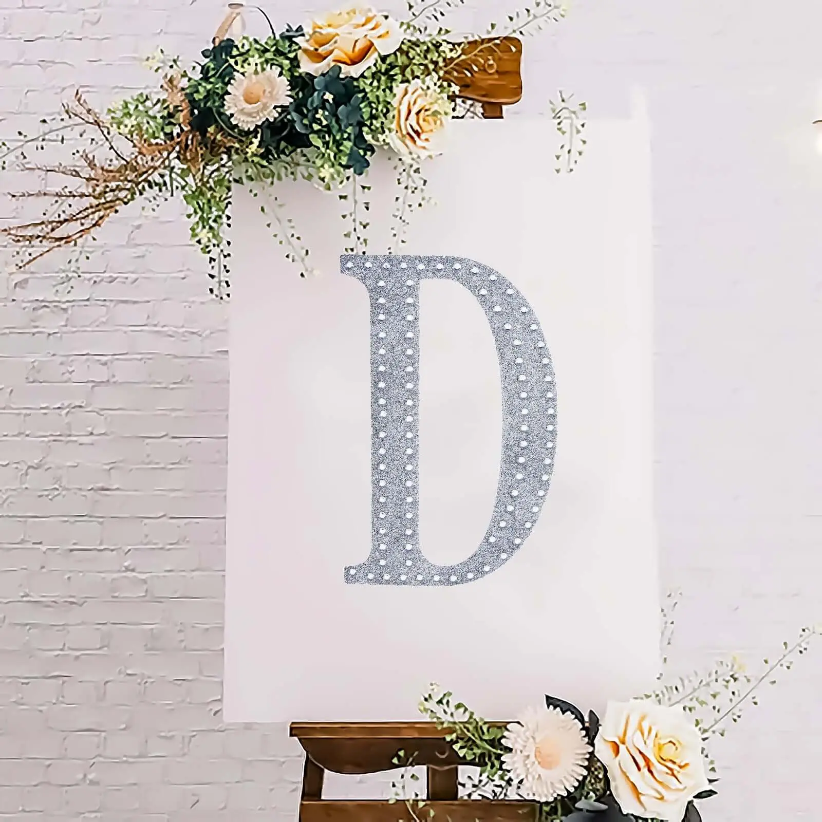 Decorative Rhinestone Alphabet "D" Letter Stickers 8", Silver Glitter Adhesive Craft Letters - DIY Sparkle Embellishments
