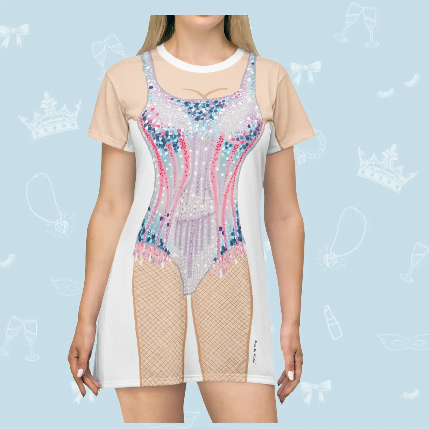 "Opening Night" T-Shirt Dress - Soft Stretchy Fabric, Loose Fit - Easy Costume for Lounging, Concerts, Parties, Bachelorettes and Beachwear