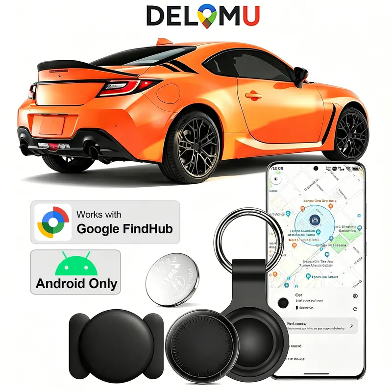 DELUMU Wireless Anti-Lost GPS Tracker Magnetic Item Finder with Bluetooth, Built-in Smart Chip for Android Users - App Control, IP67 Waterproof, Google Find Hub Compatible, Replaceable Battery, 1year-2year Manufacturer Warranty Kit (Cars, Wallets)