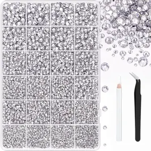 32000Pcs Resin Glitter Rhinestones for Bedazzling, Silver Clear Flatback Gems for Diamond Art, Crystal Bedazzler Kit with Tools for Nail Art Crafting Clothing Book Makeup