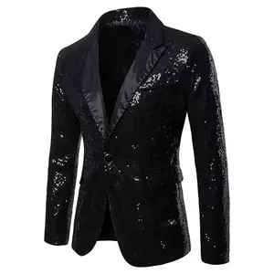 Men's Glitter Contrast Sequins Button Blazer, Slim Fit Long Sleeve Suit Jacket Party, Formal Occasions, Men's Clothing All Seasons, Menswear Guys