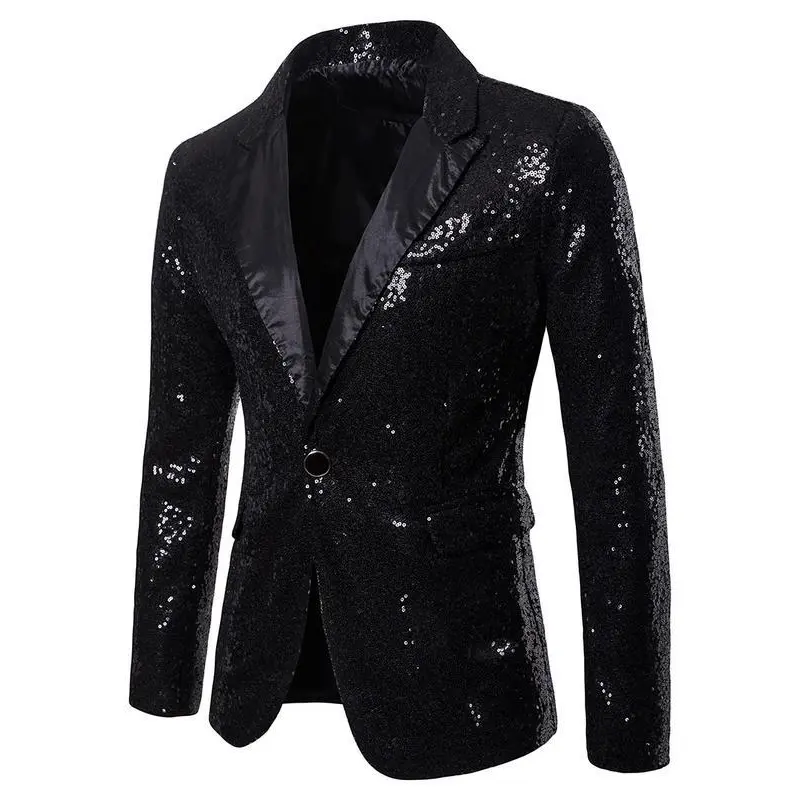 Men's Glitter Contrast Sequins Button Blazer, Slim Fit Long Sleeve Suit Jacket Party, Formal Occasions, Men's Clothing All Seasons, Menswear Guys