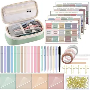 33 count  Study Supplies Journaling Kit for Women  Highlighters and Pens No Bleed with Pen Case Tabs Washi Tapes Sticky Notes Paper Clips and Markers Book Annotation Set(Morandi Color)