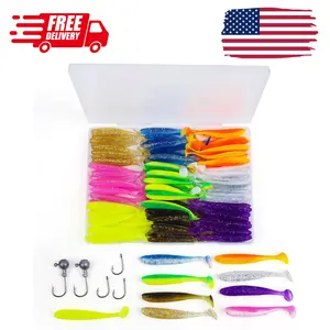 90pcs Soft Plastic Fishing Lures and 5pcs Fishhook, Paddle Tail Swimbaits