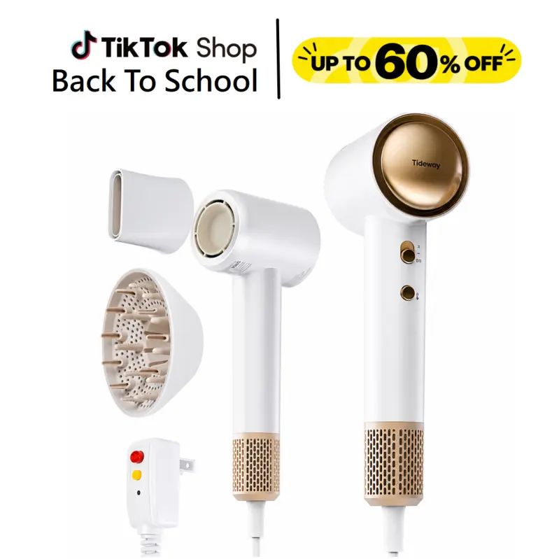 Tideway SilkJet Pro High-Speed Ionic Hair Dryer - Upgraded Pro (Gold) w/ Diffuser, 110000 RPM Brushless Motor, Gentle Drying, Frizz Control, 4 Temp Settings, Thermo Control, Optimized Airflow, Cooling, Ionizer #TikTokShopBackToSchool, Friends, Family, Blo
