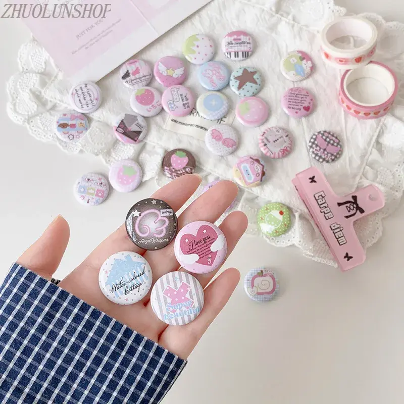 25mm Mini Vintage Angel Round Tin Badge, Retro Aesthetic Pin Brooch, Cute Backpack Decorative Accessory for Students Girls
