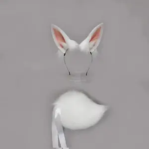 Furry Bunny Ears Realistic Headband Plush Animal Tail Cosplay Props Carnival Party Fancy Dress Halloween Costume Accessories
