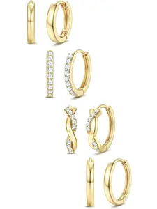 4 Pairs Stainless Steel Small Hoop Earrings Set for Women Gilrs Fashion 14K Gold-plated Huggie Earrings Hypoallergenic Cartilage Earrings Cascade Cute Slim Multiple Piercing Jewelry Stud Earring