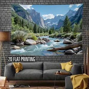 1pc 2D Flat Polyester Party Banner - Mountain Lake Forest Landscape Backdrop, Home Supplies for Living Room & Bedroom Decor, Ideal for Birthday Events