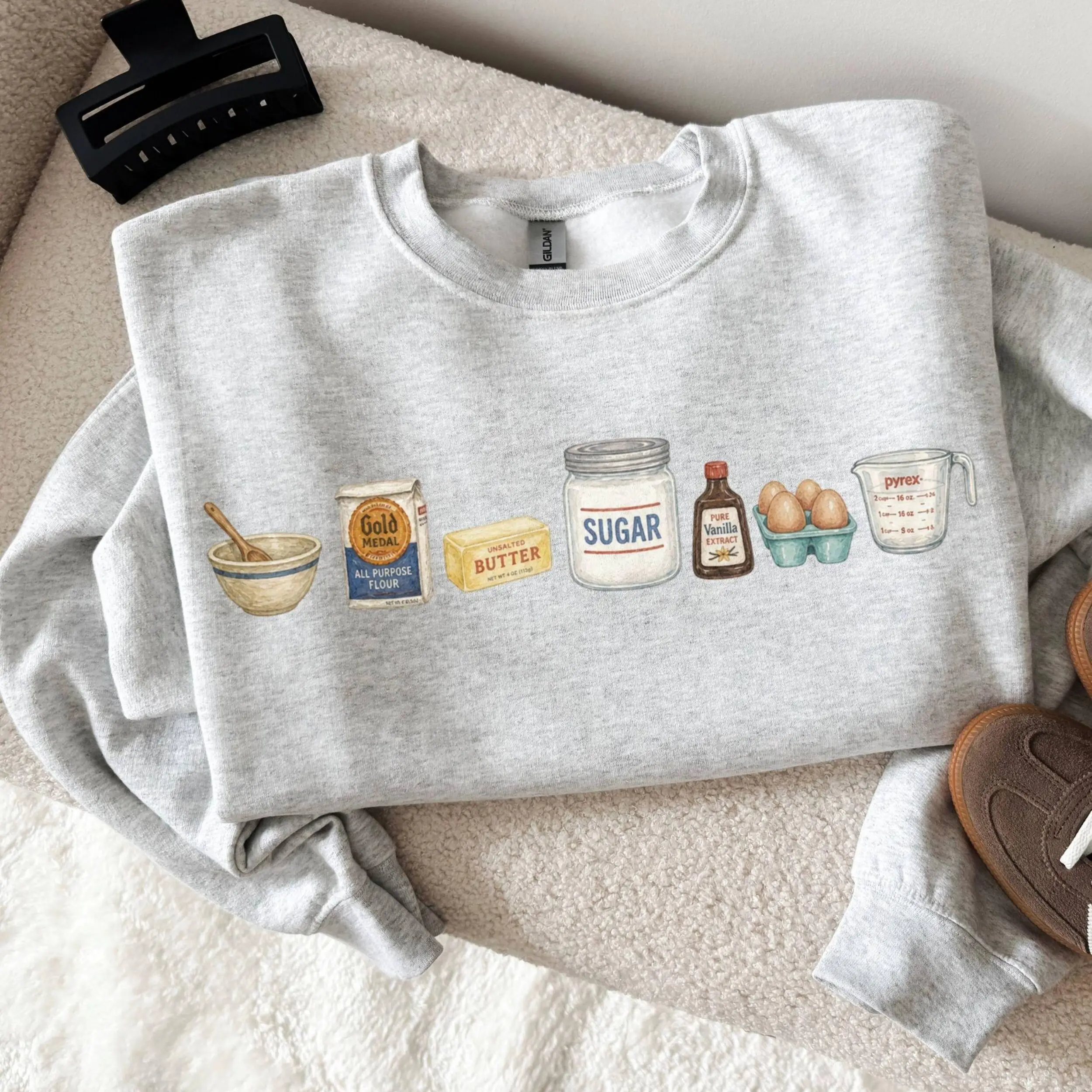 Baking Icons Flour Mixer Rolling Pin Y2k Graphic Sweatshirt, Freshly Baked Artisan Bread Bakers Cookie Mom Pullover Hoodie For Men & Women