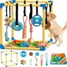 Indoor Small Dog Puppy Play Set - PVC Plastic Frame, Stretchy Velcro Rope, Foraging Snuffle Mat, 8 Hanging Toys, Interactive Training Aid, Puppy Training Tools, Bite-Resistant, Boredom Enrichment, Natural Foraging Encouragement