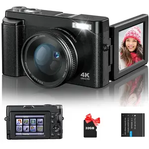 4K Digital Camera for Photography and Video, Autofocus 48MP Vlogging Camera, 16X Digital Zoom with Flash 180 Degree 3.0 inch Flip Screen & 32G SD Card
