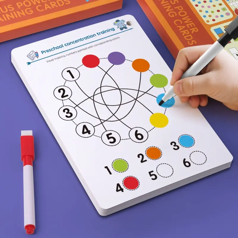 64-Page Reusable Educational Activity Pad Set with 8 Pens & 1 Blackboard Eraser, Erasable Features, Perfect for Kids' Art & Control Practice - Preschool Learning Tools | Writing Board, Colorful & Reusable Pages