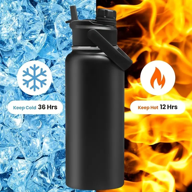 32oz Vacuum Insulated Water Bottle, Dual-Layer Design, Leak-Proof Lid & Ergonomic Handle, Matte Finish, Ideal for Hot/cold Drinks