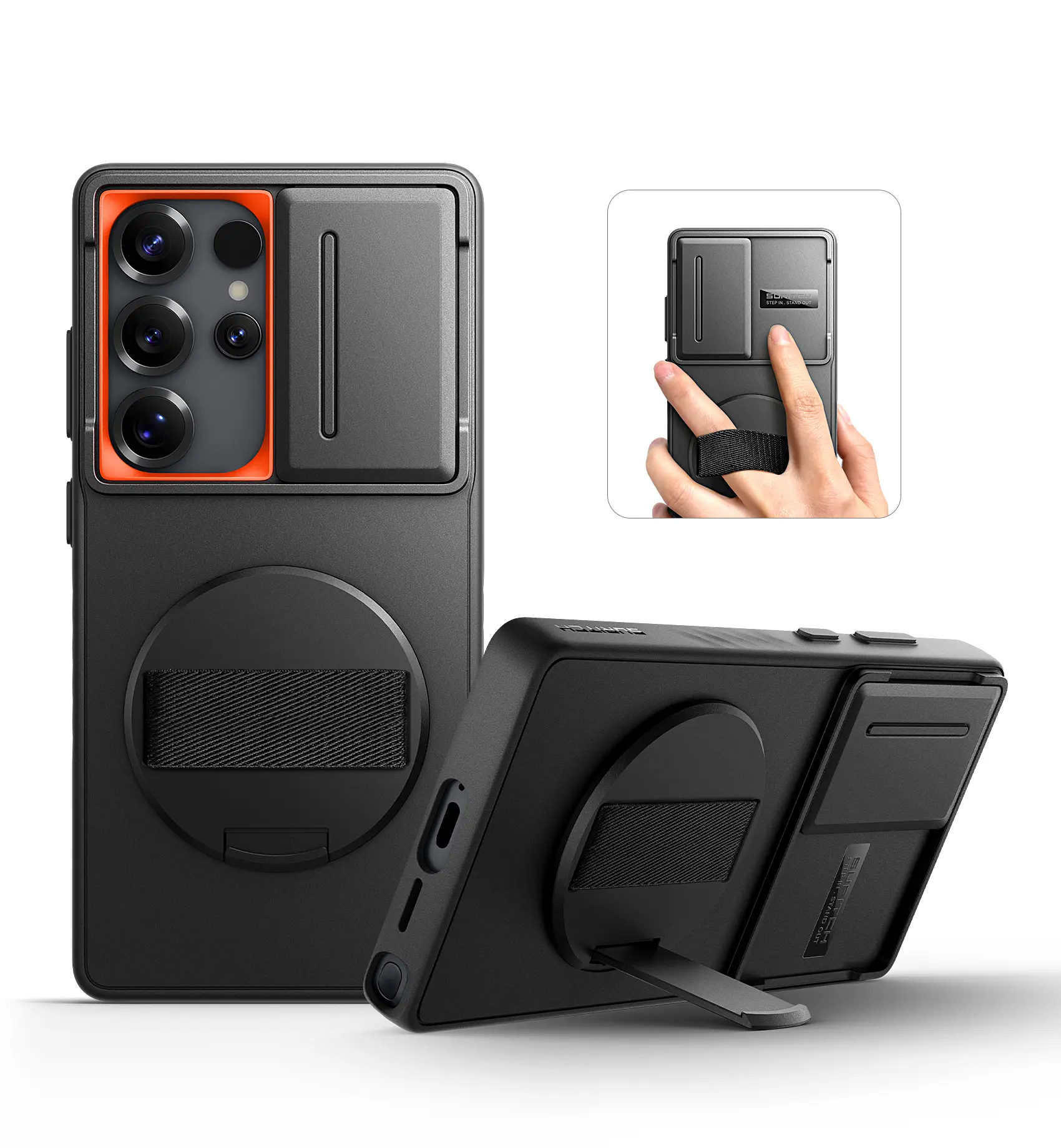 SURITCH for Samsung Galaxy S Serie Case with 360° Rotatable Hand Strap Phone Grip & Kickstand & Camera Cover, Rugged Shockproof Protective Cover for Galaxy S25 Ultra/S25 Plus/S25 FE/S25 Edge/S25/S24 Ultra/S24 Plus/S24 FE/S24/S23 Ultra/S23 Plus/S23