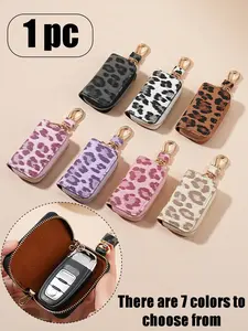Leopard Print Waist Bag Car Key Holder Car Key Protector Key Fob Protector, Large Capacity Soft Synthetic Leather Key Organizer, Secure Zipper, Scratch-Proof, Portable, Unisex