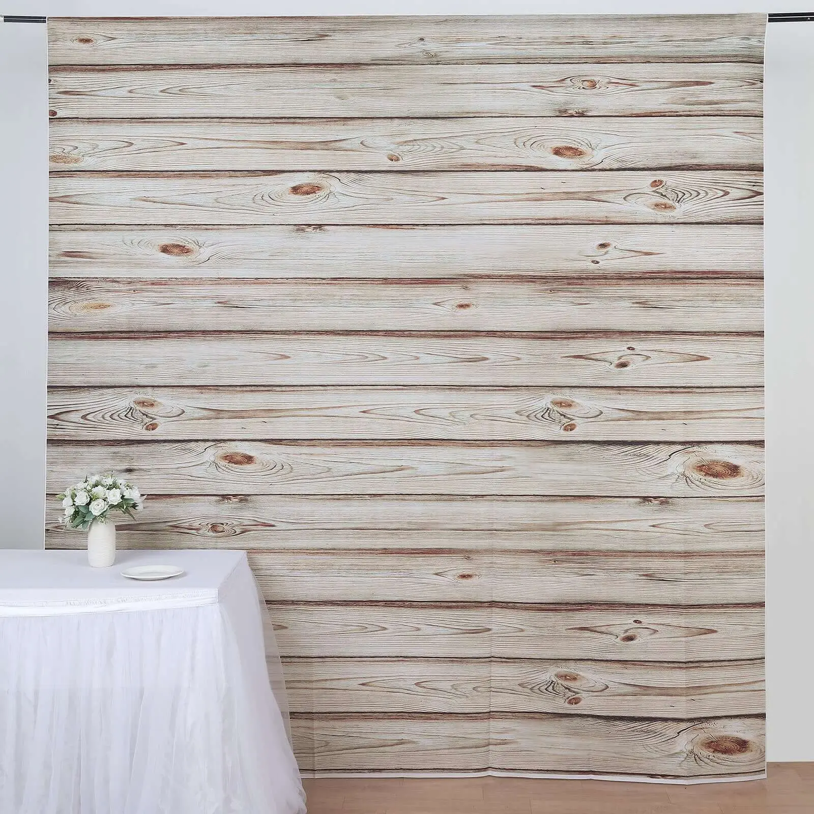 Rustic White Washed Wood Panel Vinyl Photography Backdrop, 8ftx8ft Wedding Party Backdrop with Wipeable Flat Back for Newborn Baby Photos, Baby Shower, DIY Studios, Video Shooting, Indoor