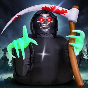Halloween Inflatable Grim Reaper with Built in LED Lights, Blow Up Scary Ghost Reaper, Indoor Outdoor Garden Lawn Yard Halloween Holiday Decor
