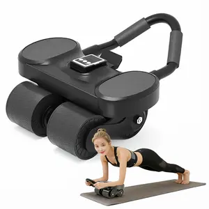 4 Wheel Ab Roller with Knee Mat & Timer 2026, Automatic Rebound Abdominal Wheel Elbow Support for Men Women