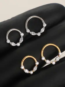 1pc 16g Nose Piercing Titanium Sparkling Gem Nose Ring, Septum Piercing Cartilage Daith Conch Rook Earrings, Punk Style Helix Jewelry