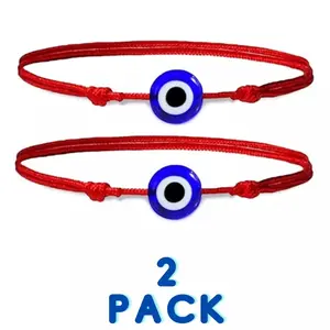 Lucky Eye Waterproof Bracelet - 2 Pack with 8mm Blue Evil Eye, Red String & Protection Talisman, 7 Knots Design bracelet